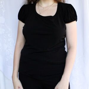 Worthington Stretch Black Cinched Sleeve Blouse